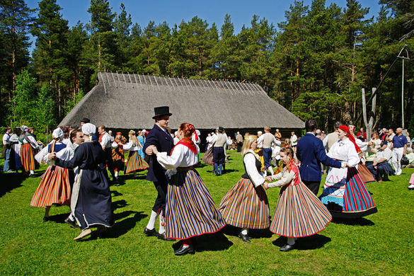 Estonian Open Air Museum in Tallinn, Estonia Folk dancers in Estonian Open Air Museum in Tallinn, Estonia.