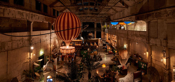 Proto Invention Factory in Noblessner, Estonia Interior of the Proto Invention Factory with a hot air balloon simulation and other virtual reality gadgets.