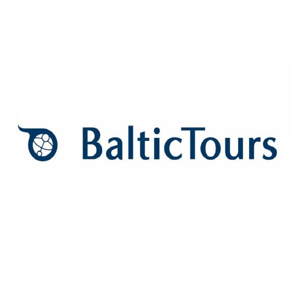 Baltic Tours logo Logo of the Baltic Tours, the name is dark blue.